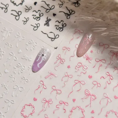 Autocollant nœud papillon pour ongles, rose