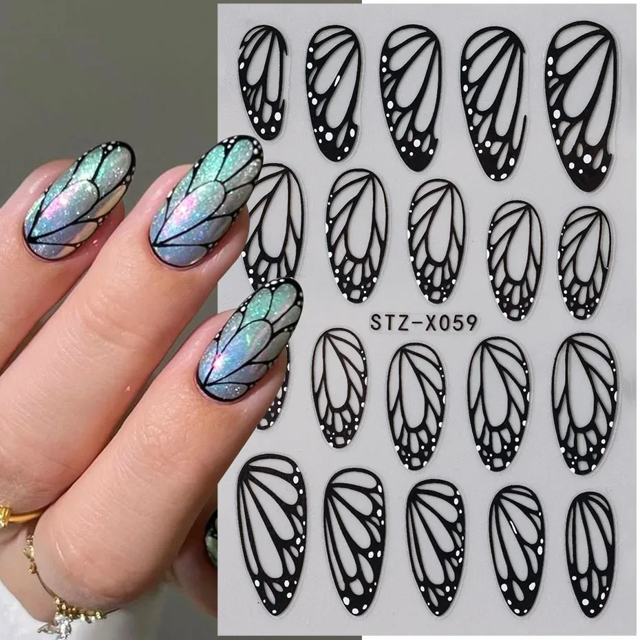 Autocollants ongles ailes de papillon noires
