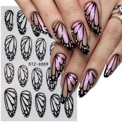 Autocollants ongles ailes de papillon noires – image 2