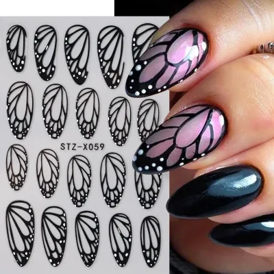 Autocollants ongles ailes de papillon noires – image 3