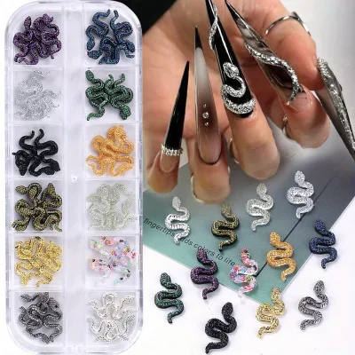 Breloques pour ongles serpent gothique, 12 grilles