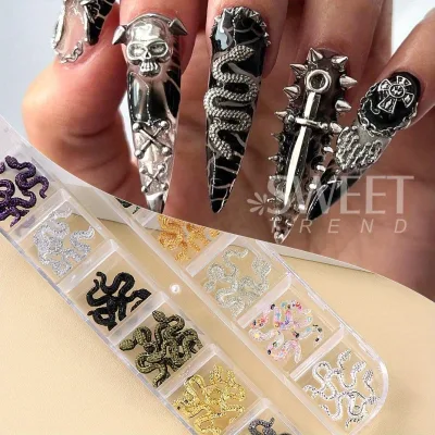 Breloques pour ongles serpent gothique, 12 grilles – image 2