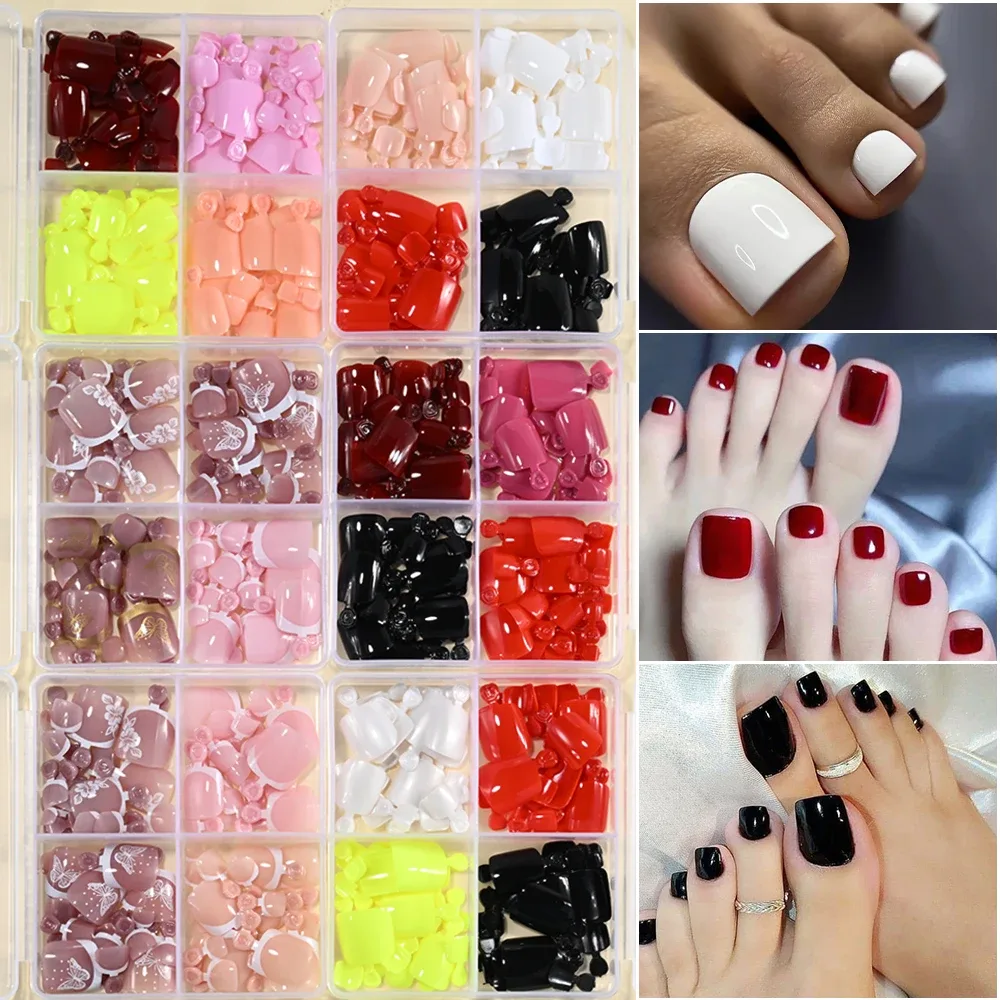 Faux ongles à presser courts carrés brillants